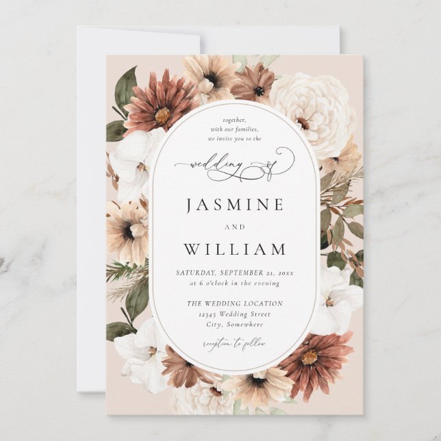 Invitación Boda floral Rústico Neutral Boho S2 - Beige (Anverso)