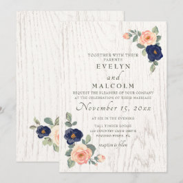Invitación Boda floral Rústico y azul de la marina