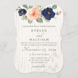 Invitación Boda floral Rústico y azul de la marina