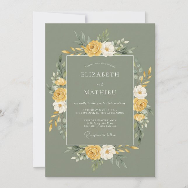 Invitación Boda Floral Sage Gold (Anverso)