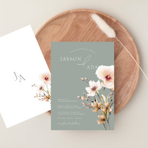 Invitación Boda floral Sage Green Pink Wildflowers