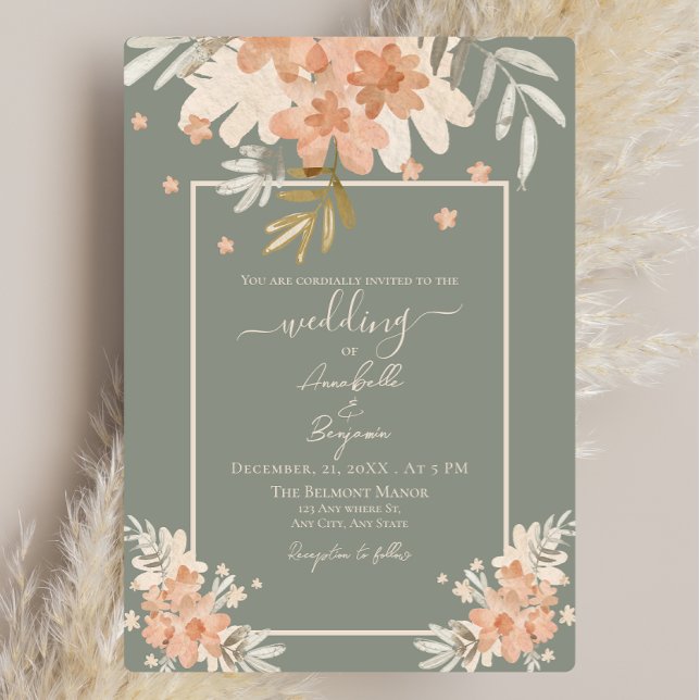 Invitación Boda floral Sage Green y Peach (Subido por el creador)