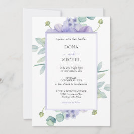 Invitación Boda floral salvaje de verano violeta rústica