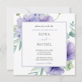 Invitación Boda floral salvaje de verano violeta rústica