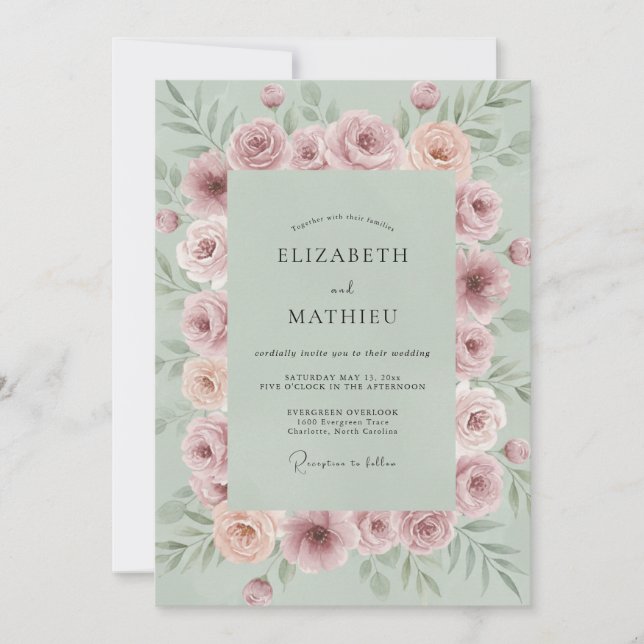 Invitación Boda floral salvia (Anverso)