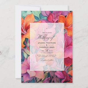 Invitación Boda floral salvia, naranja y fucsia