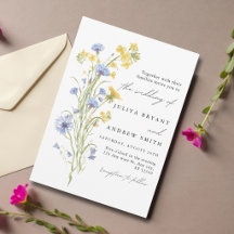 Boda floral script azul y amarillo 