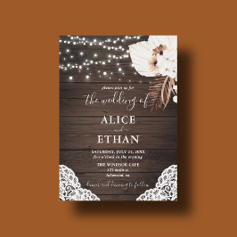 Invitación Boda Floral Seca Boho Madera Rústica