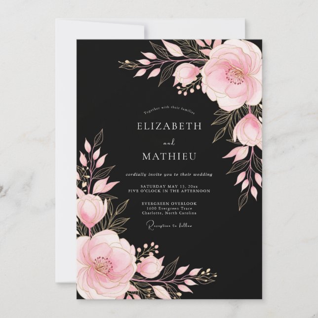 Invitación Boda floral sensual Black Pink (Anverso)