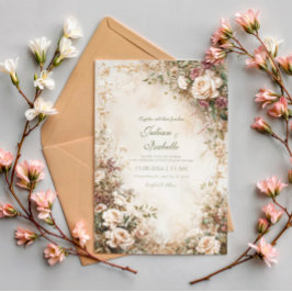 Invitación Boda Floral Sepia Vintage Polvoriento Malva