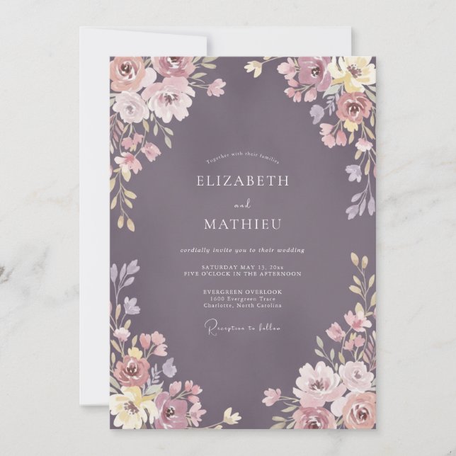 Invitación Boda Floral Seráfico Malva (Anverso)