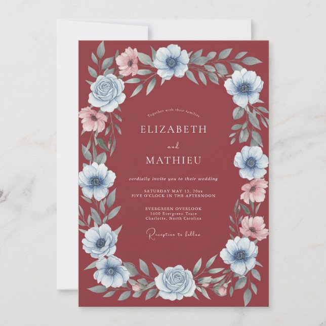 Invitación Boda floral serafina de Borgoña (Anverso)