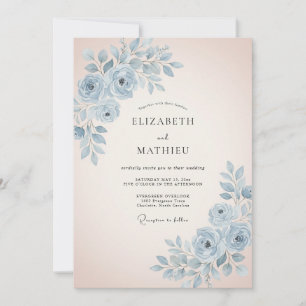 Invitación Boda floral serena azul cielo