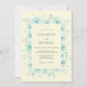 Invitación Boda floral serena azul hielo