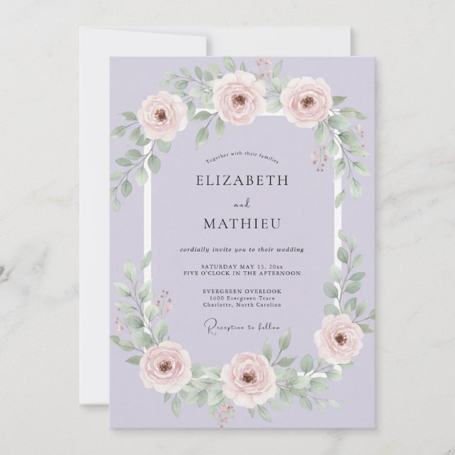 Invitación Boda Floral Serena de Lavanda (Anverso)