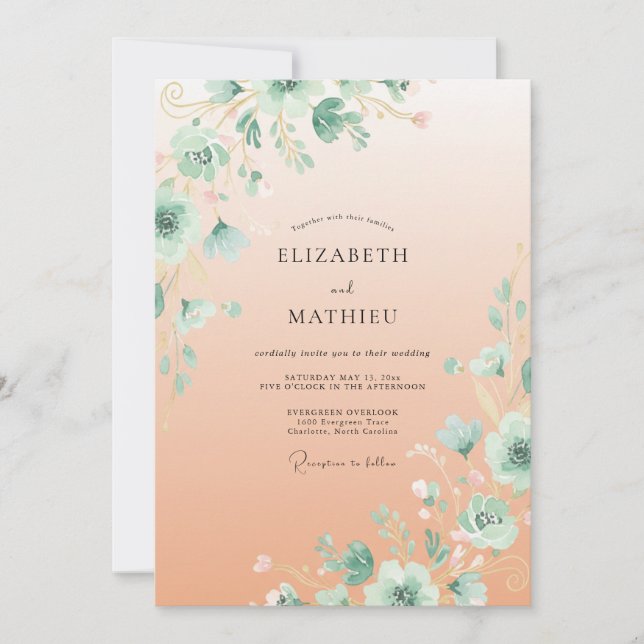 Invitación Boda Floral Serena de Melocotón (Anverso)