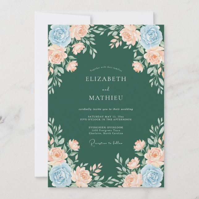 Invitación Boda Floral Serena Verde Bosque (Anverso)