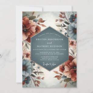 Invitación Boda floral silenciada de pizarra y siena