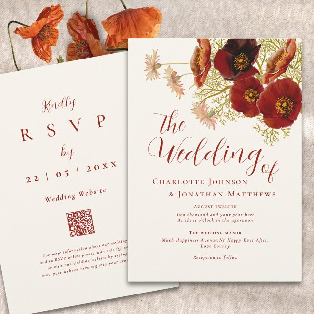 Invitación Boda Floral Silvestre Boho Chic Marrón (Boho wildflower fall wedding invitation in earthy tones)