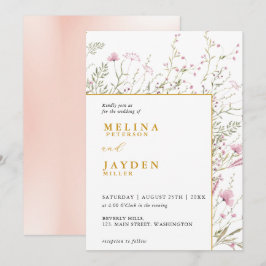 Invitación Boda floral silvestre rosa elegante