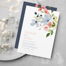 Boda floral simple boho azul y rosa