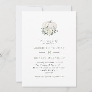 Invitación Boda floral simple de calabaza blanca y salada