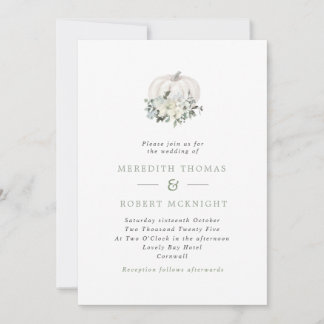 Invitación Boda floral simple de calabaza blanca y salada