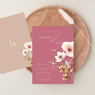 Invitación Boda floral simple de flores silvestres magenta ro