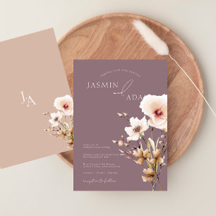 Invitación Boda floral simple de flores silvestres púrpura y
