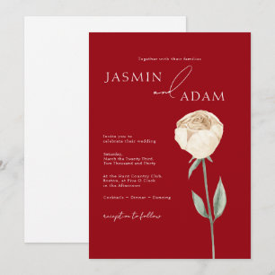 Invitación Boda floral simple de oro rosa rojo carmesí