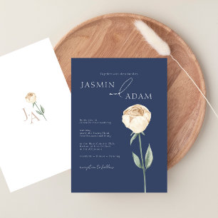 Invitación Boda floral simple elegante azul marino rosa oro