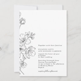 Invitación Boda floral simple en blanco y negro