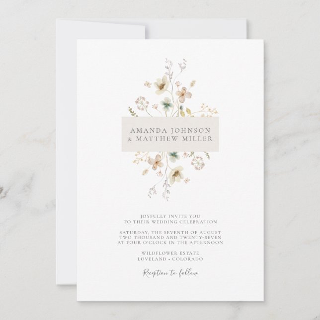 Invitación Boda floral simple minimalista elegante (Anverso)