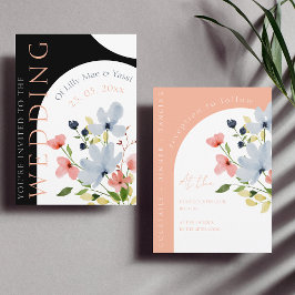 Invitación Boda floral simple negro y rosa