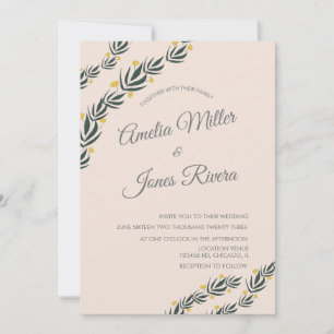 Invitación Boda Floral Simple Vegetación Flor Amarilla