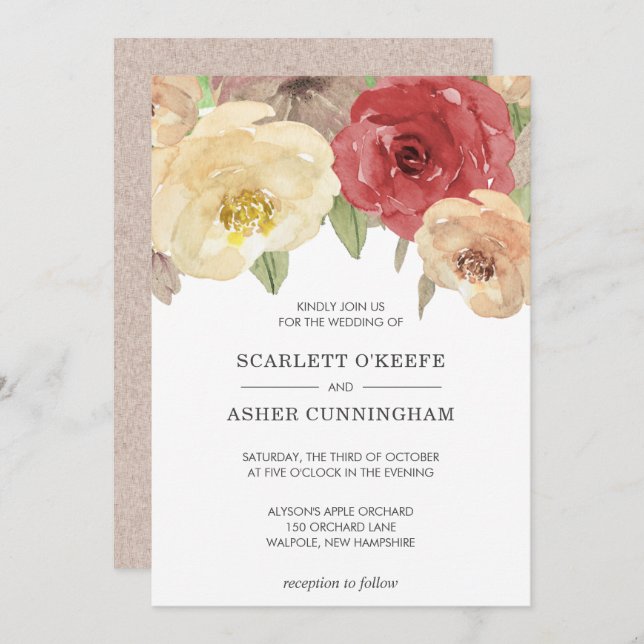 Invitación Boda floral simple y elegante (Anverso / Reverso)