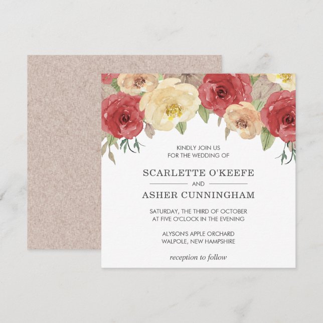Invitación Boda floral simple y elegante (Anverso / Reverso)