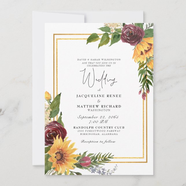 Invitación Boda floral simple y elegante (Anverso)