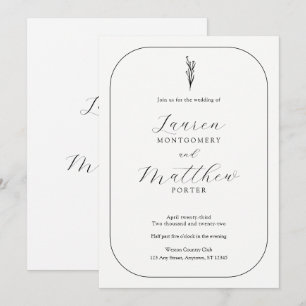 Invitación Boda floral simple y moderno negro y blanco