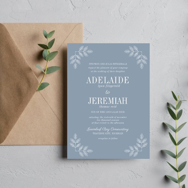 Invitación Boda Floral Simplicidad 2 Azul Polvoriento (Subido por el creador)