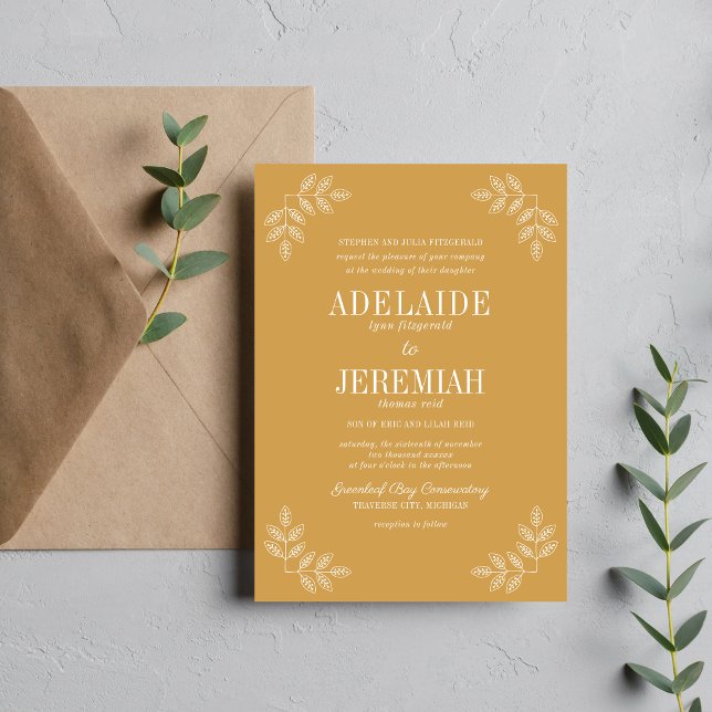 Invitación Boda Floral Simplicidad 2 Ocre Amarillo (Subido por el creador)