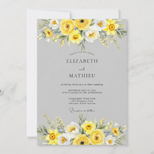 Invitación Boda floral sofisticada amarilla