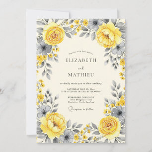 Invitación Boda floral sofisticada de pizarra amarilla
