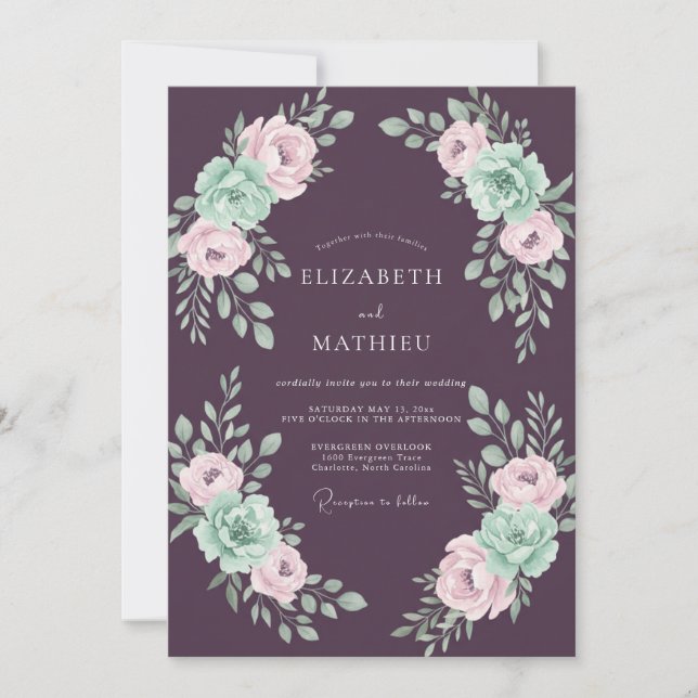 Invitación Boda Floral Soñada de Ciruela en Primavera (Anverso)
