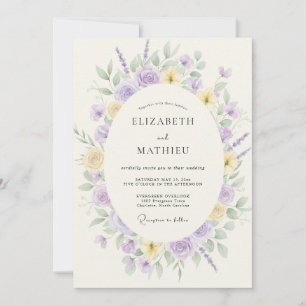 Invitación Boda Floral Soñadora Amarillo Pálido Lavanda