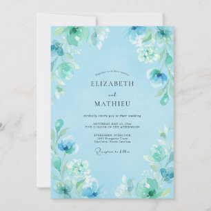 Invitación Boda Floral Soñadora de Azul Cielo