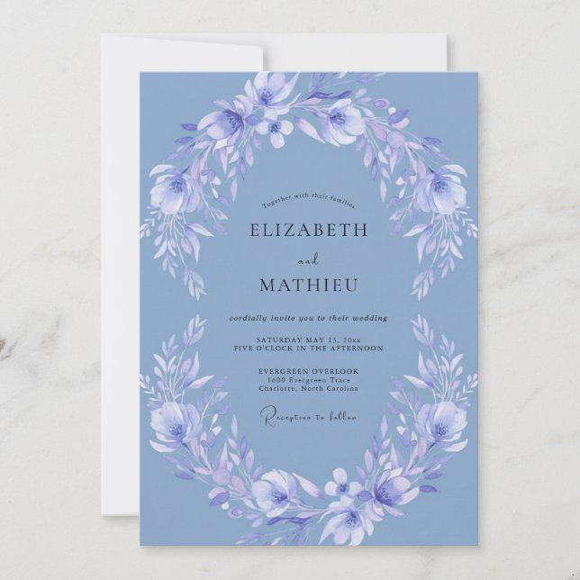 Invitación Boda Floral Soñadora de Centaurea (Anverso)