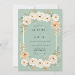 Invitación Boda Floral Soñadora de Melocotón y Menta