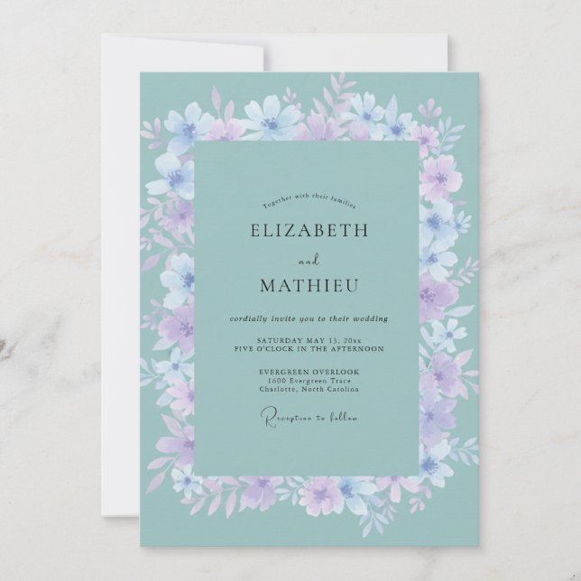 Invitación Boda Floral Soñadora Lavanda Espuma de Mar (Anverso)