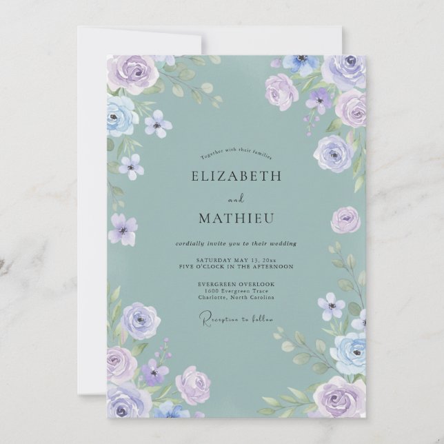 Invitación Boda Floral Soñadora Morada Salvia (Anverso)